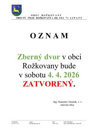 OZNAM - ZBERNÝ DVOR