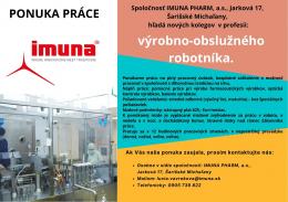 IMUNA PHARM, a. s., Šarišské Michaľany
