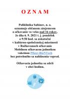 OZNAM Polikliniky Sabinov, n. o. 