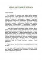 Výzva obcí okresu Sabinov 