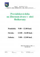 Prevádzková doba na Zbernom dvore v obci Rožkovany 